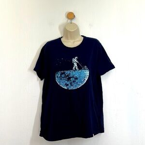 Wituka - Navy Astronaut Mowing The Moon Graphic Short Sleeve T Shirt Size Large